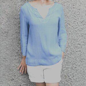 Ploumanac'h 3/4 Sleeve Viscose V-Neck Light Blue Blouse Women's